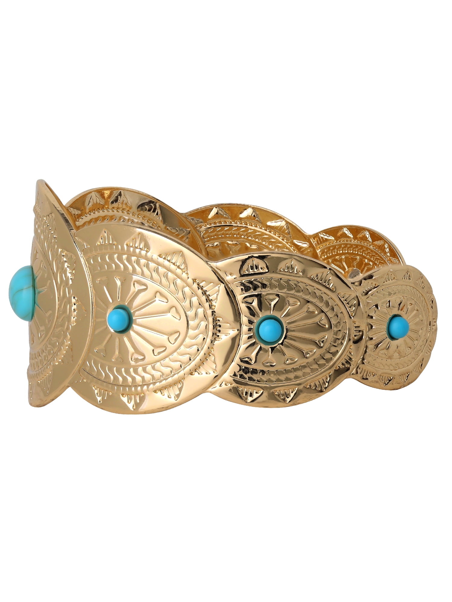 Jessica Simpson Women's Gold-Tone Faux Turquoise Engraved Cuff Bracelet