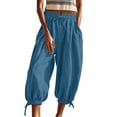 thumbnail image 7 of Wutalume Women's Casual Wide Leg Pants, Solid Color with Side Tie, Cropped Comfy Pants with Pockets, High Waisted,Perfect for Summer Outings,Royal Blue L, 7 of 7