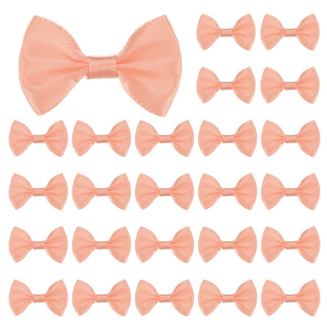 Uxcell 60-Pack Mini Lazo de Cinta Artesanal 1.5x1 Pulgada de Tela a Cuadros de Satén para Manualidades DIY Rosa Coreano Claro