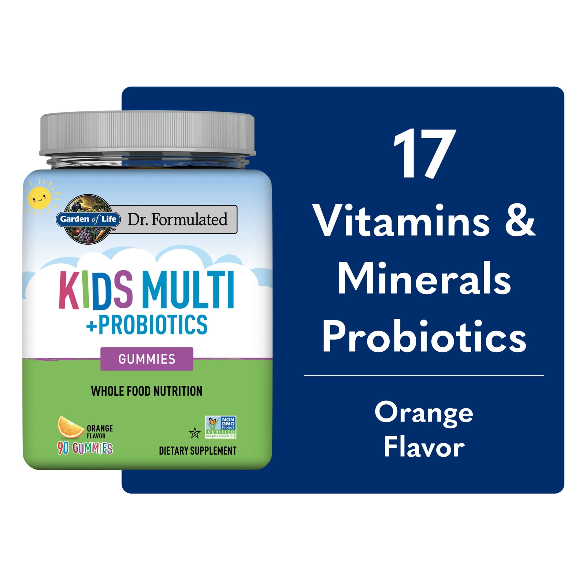 Garden of Life Kids Daily Multivitamin + Probiotics Gummies for Digestive Gut Health, Orange, 90 Count