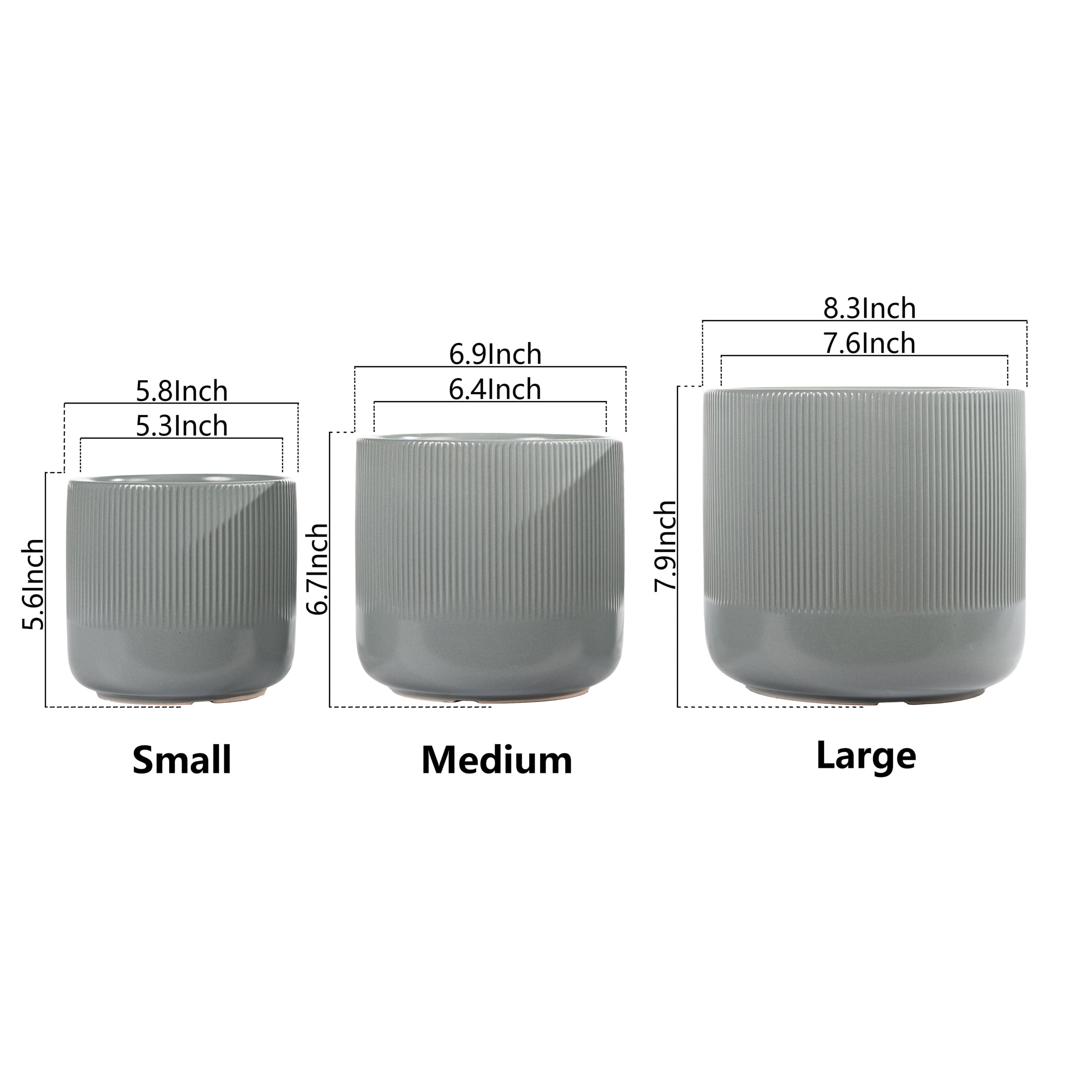 UMIAMOY Cylinder Ceramic Plant Pots,5.8+6.9+8.3 inch Plant Pots with Drainage Holes and Saucer,Set of 3 Ceramic Flower Pots for Indoor Outdoor Decoration,Blue
