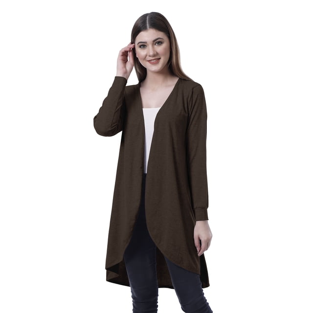 Moomaya Cardigan Long en Coton à Manches Longues Hi-Lo pour Femmes