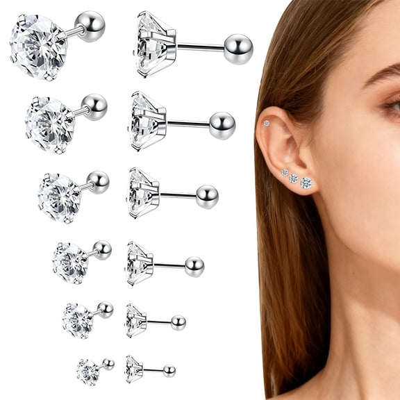 DESIGNICE Earring Sets,Titanium Steel Earring Sets for Women,3mm/4mm/5mm/6mm/7mm/8mm Stud Earrings Hypoallergenic Earrings for Women,6Pcs
