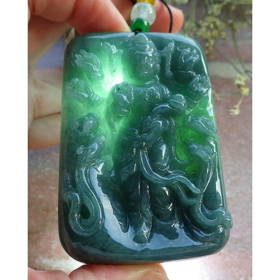 Certified Green Burma 100% Natural A Jade jadeite Pendant 1000 Hand Guanyin Kwan Yin Lotus Flower Necklace 649009 TN