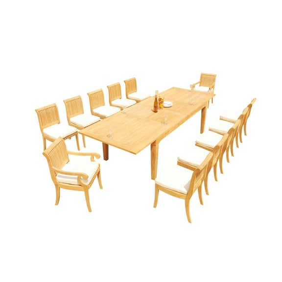 Grade-A Teak Dining Set: 12 Seater 13 Pc: 122" Caranas Rectangle Table And 12 Giva Chairs (2 Arm & 10 Armless Chairs) Patio WholesaleTeak #51GV2913