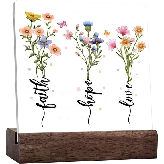 Bible Verse Wood Sign Desk Decor,Faith Hope Love Christian Ceramic Table Signs,Religious Wood Plaque Signs Decor,Scripture Decor For Desk Shelf Tabletop Decoration Home Office