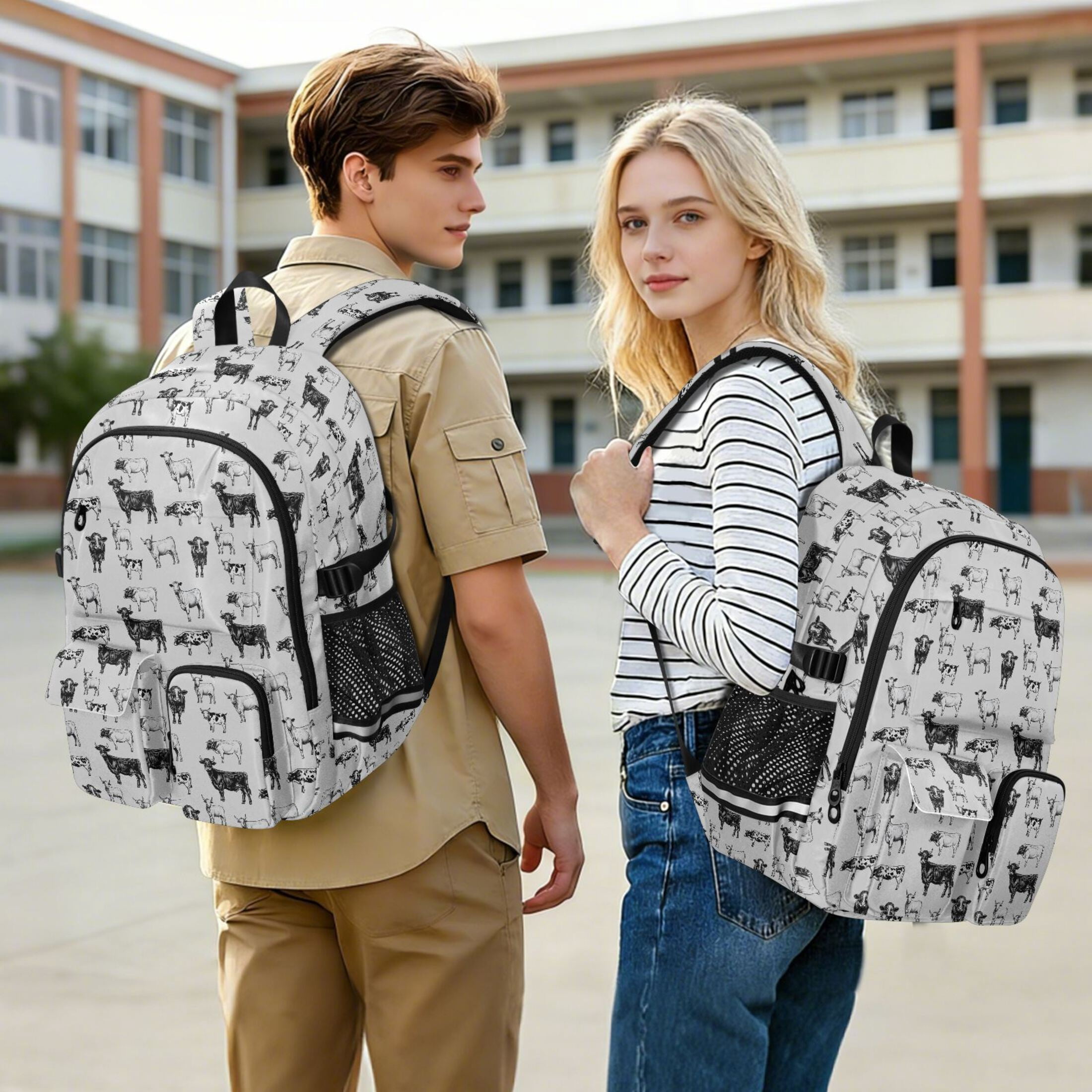 ALAZA Retro Highland Cows Print Student Backpack School Bookbag Large Laptop Daypack Travel Bag