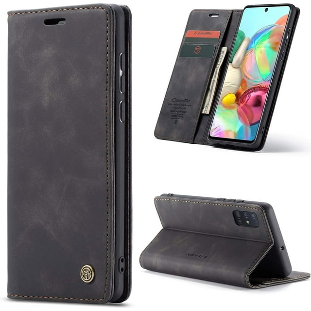 Funda de cuero para Samsung Galaxy A31, funda tipo cartera de cuero, diseño clásico con ranura para tarjetas y cierre magnético, funda plegable para Samsung Galaxy A31