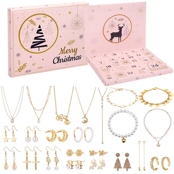 Naler Advent Calendar 2026 24 Days Christmas Jewelry Countdown Jewelry Kit - Xmas 24 Pcs Advent Calendars for Women with Earrings, Rings, Bracelets, Necklaces Set