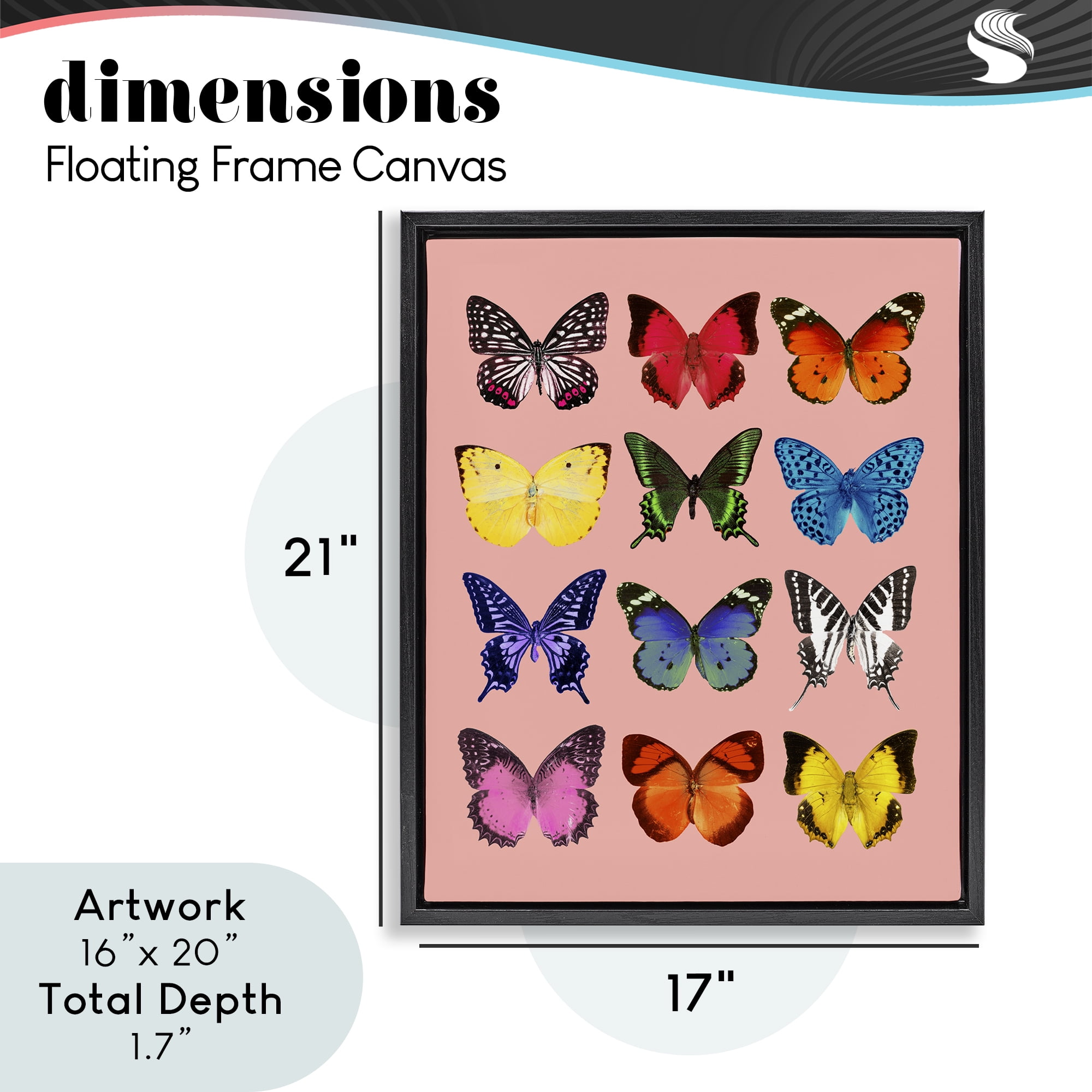 Butterfly Species on Pink Black Framed Floater Canvas Wall Art, design by LISH Creative