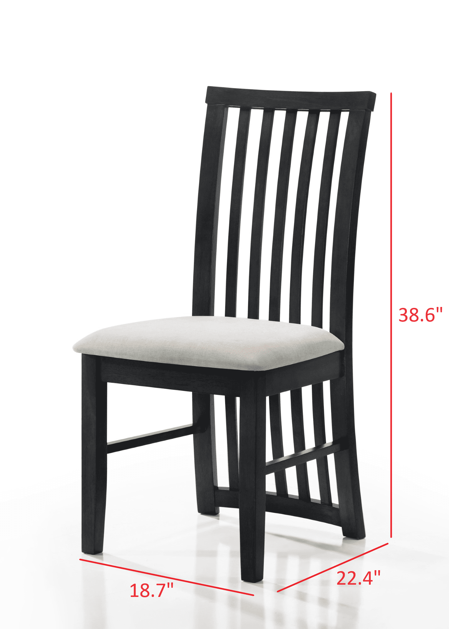 Home Design Osaka Dining Chair Set of 6, Warm Gray/Black, Slatted Back, Padded Seat, Solid Wood Frame, Modern Style