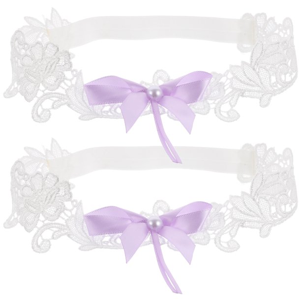 Juego de 2 ligas de novia elegantes con encaje de perlas y flores con lazo para novias, graduaciones y ocasiones especiales
