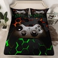 thumbnail image 2 of Feelyou Cartoon Game Console Queen Sheet Sets for Kid, Glowing Honeycomb Abstract Flat Sheet, Neon Green Orange Queen Fitted Sheet, Ultra Soft Bedroom Decor, 4-Piece, 2 of 7