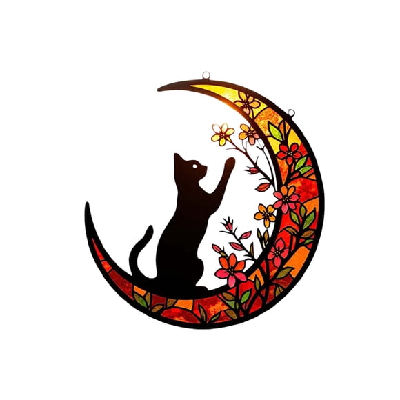 TIELUTT Cat Themed Sunlight Catcher Stained Glass Light Catcher High Point Christmas Ornament Decorated Garland for Staircase Autumn Wedding Ideas Hanging Window Christmas Decorations Hats for Crafti