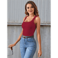 thumbnail image 4 of Women'S Summer Square Neck Casual Ribbed Knit Sleeveless Tank Top Red XL, 4 of 6