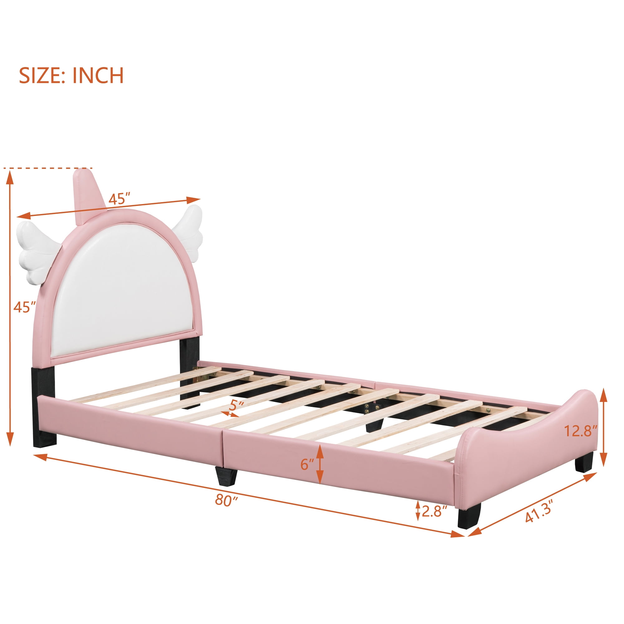 Cute Twin Size Bed Frame with Unicorn Shape Headboard,Twin Size Platform Bed Frame with Headboard and Footboard for Boys Girls ,80"x45"x45",White+Pink