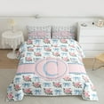 thumbnail image 2 of jejeloiu Blue Monogrammed C Queen Comforter Set,Bow Tie Ribbon Bedding Sets,Pink Riustic Flower Bedding Comforter Set For Girl Teens,Ultra Soft Bedroom Decor Reversible,3-Piece, 2 of 8