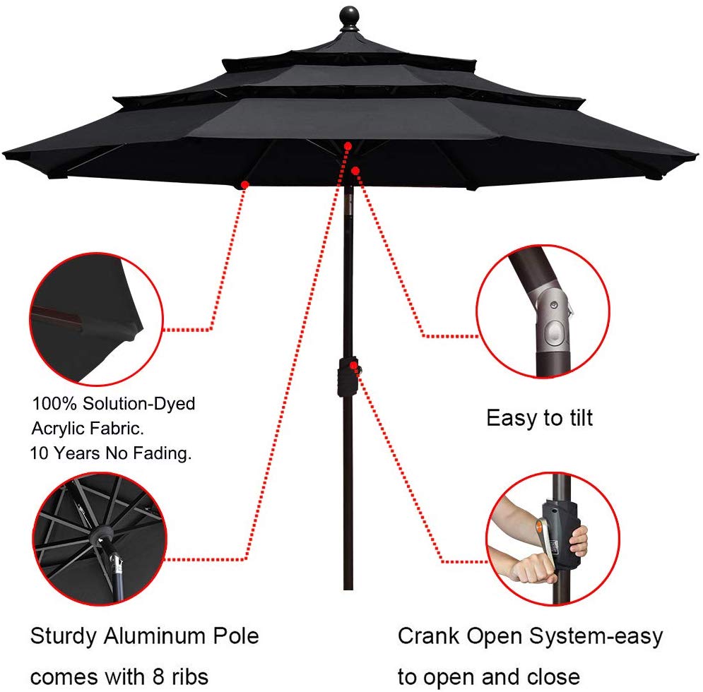 Eliteshade Sunbrella 9ft 3 Tiers Market Umbrella Patio Outdoor Table Umbrella With Ventilation And 10 Years Non Fading Guarantee Black Walmart Com Walmart Com