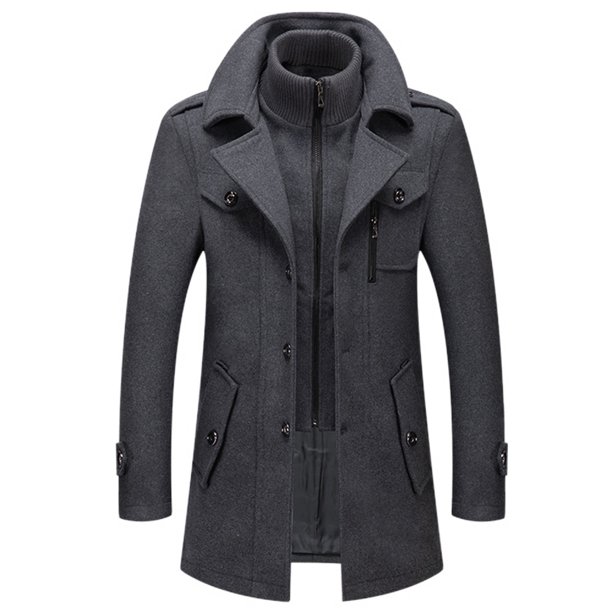 Lu's Chic Men's Wool Trench Coat Winter Warm Thermal Business Casual ...