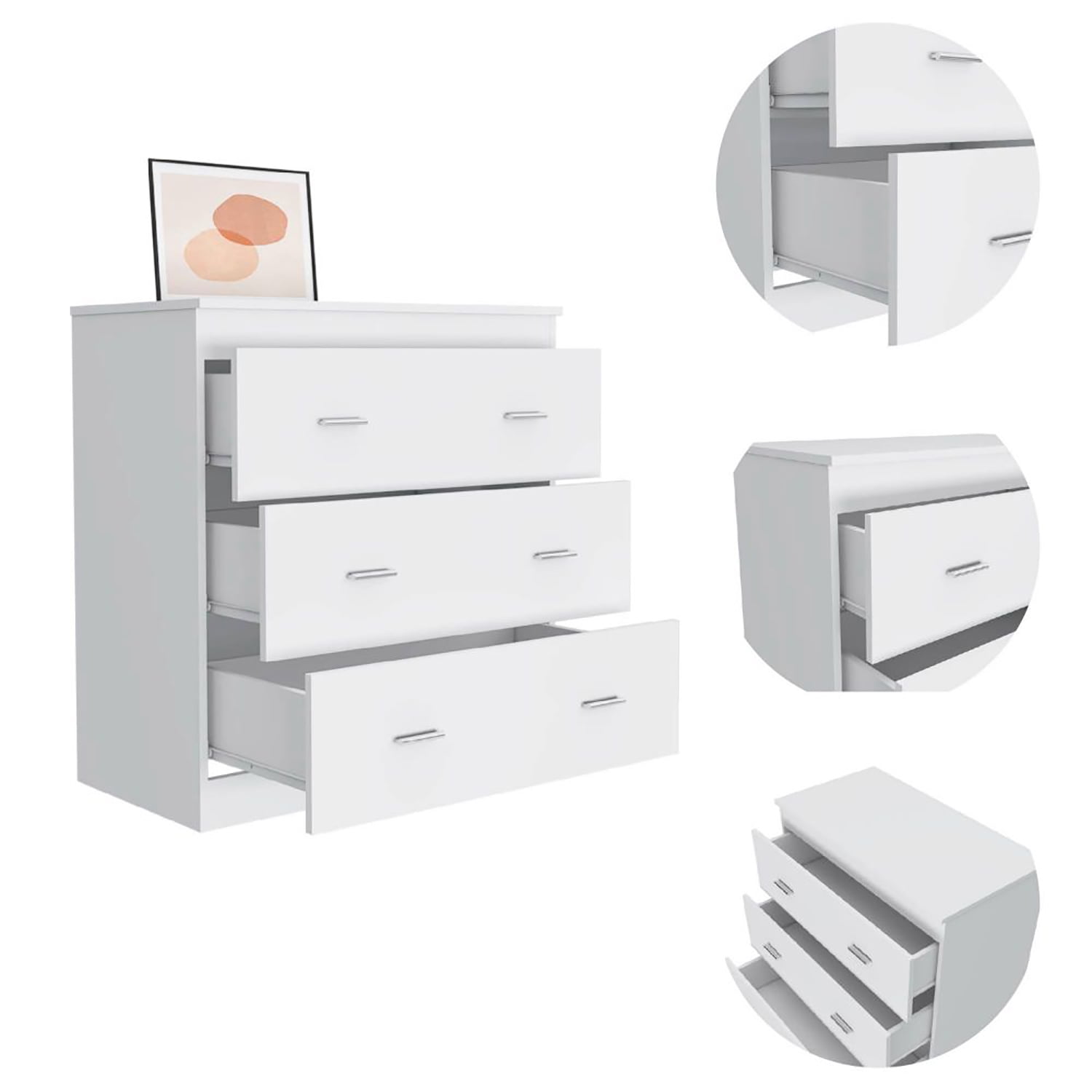 Kadyn Chest of Drawers, Dresser with Three Drawer, Storage Cabinet for Bedroom, White Nightstand Kadyn Chest of Drawers, Dresser with Three Drawer, Storage Cabinet for Bedroom, White Nightstand