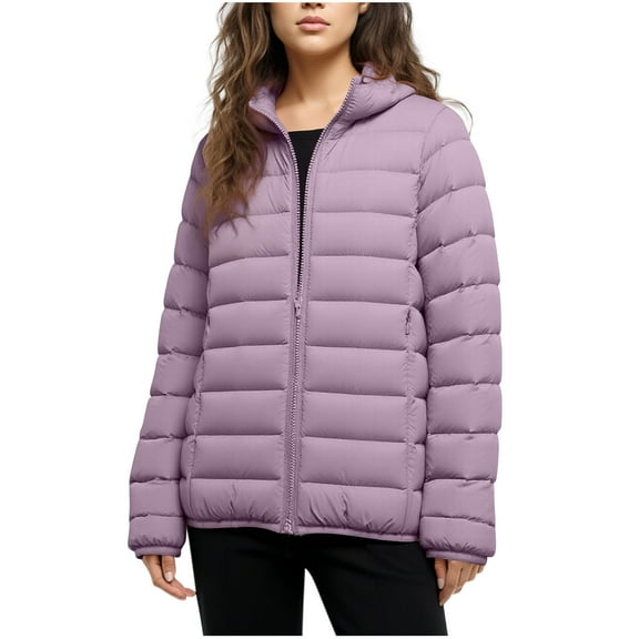 Kukoosong Women's Down Jackets, Winter Warm Quilted Lightweight Jackets, Outdoor Zip Up Mountaineering Windbreaker Jackets Short Style Hooded Slim Outerwear with Pockets