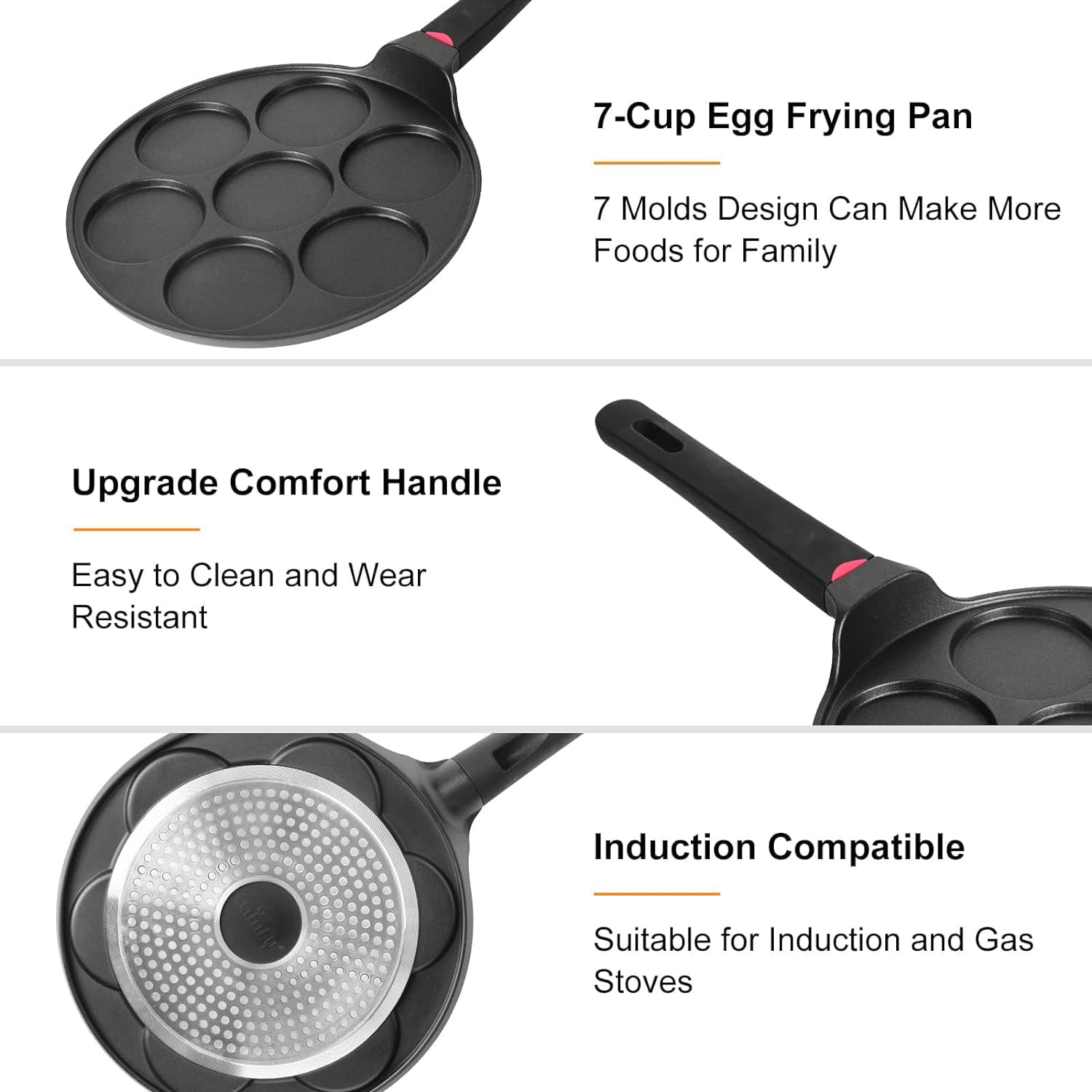 10.5 Inch Nonstick Pancake Pan Maker with 7 Molds, Mini Grill for Breakfast, Crepes, Blini, Oven & Dishwasher Safe