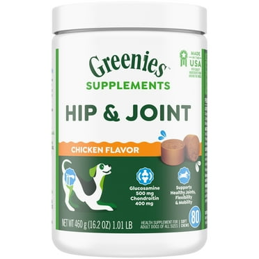 Greenies Hip And Joint Supplements For Dogs, Chicken Flavor, 16.2 Oz, 80-Count Soft Chews