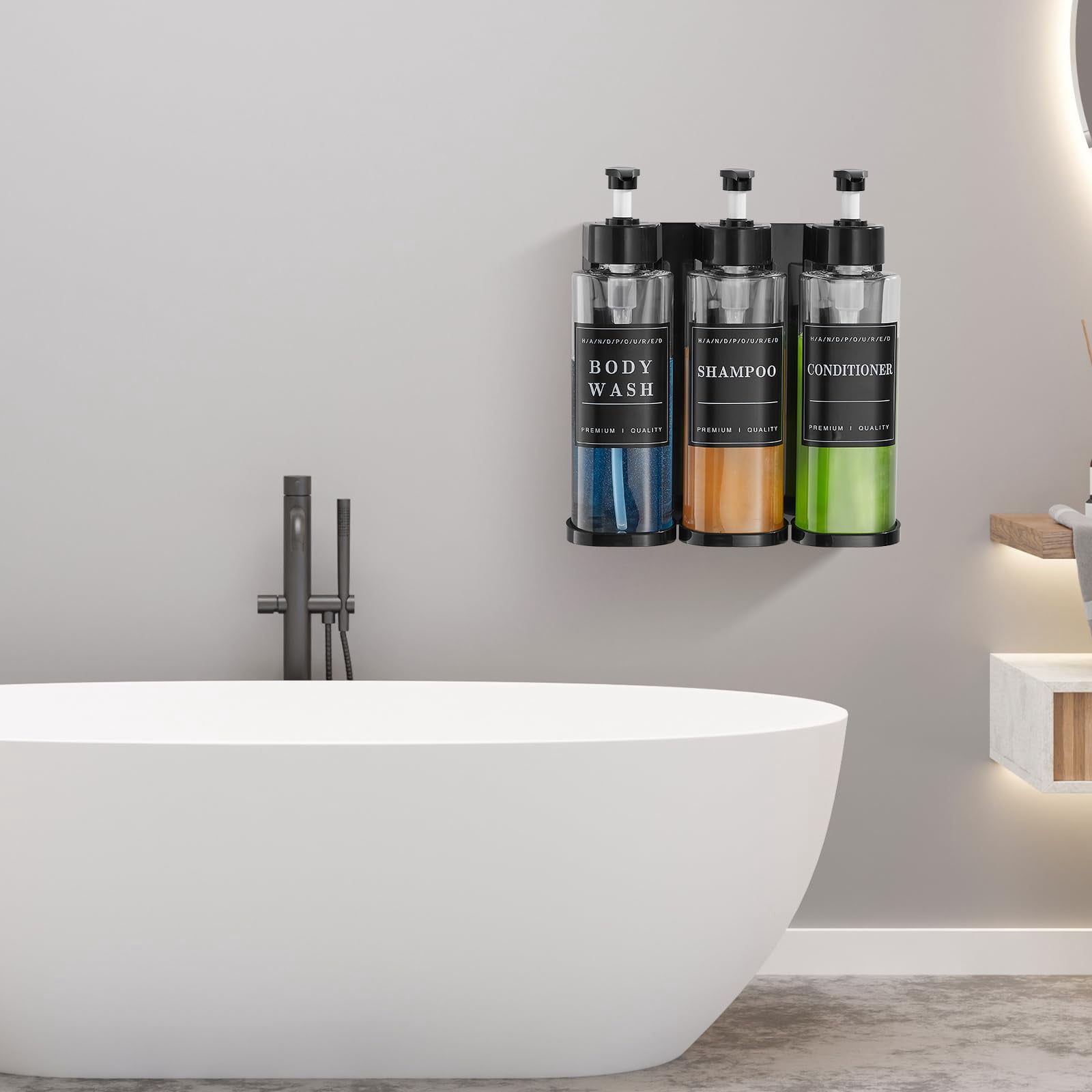 Shampoo and Conditioner Dispenser,Shower Soap Dispenser 3 Chamber No Drill Wall-Mounted Large Capacity