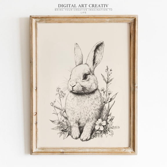 PosterArt Vintage Rabbit Sketch Art Print Rustic Bunny Poster Farmhouse Animal Nursery Wall Décor Vintage Design, 8x12 UNFRAMED