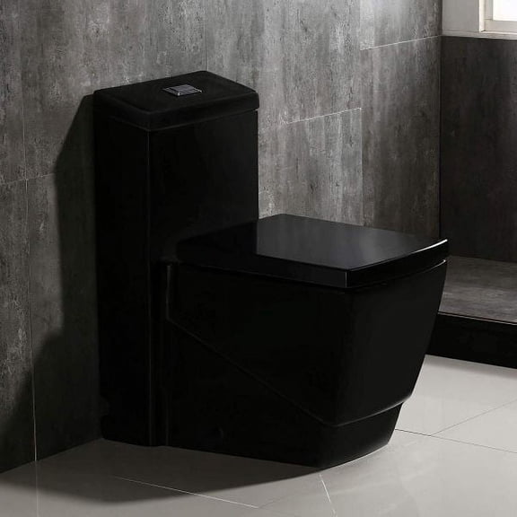 WOODBRIDGE B0921 Dual Flush Elongated One Piece Toilet, Square Design ,Black Color