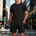 thumbnail image 2 of hotojiny Mens Short Sets Tracksuit 2 Piece Outfits Casual Summer Fashion Short Sleeve T Shirt and Textured Shorts for Workout(Black,Small), 2 of 6