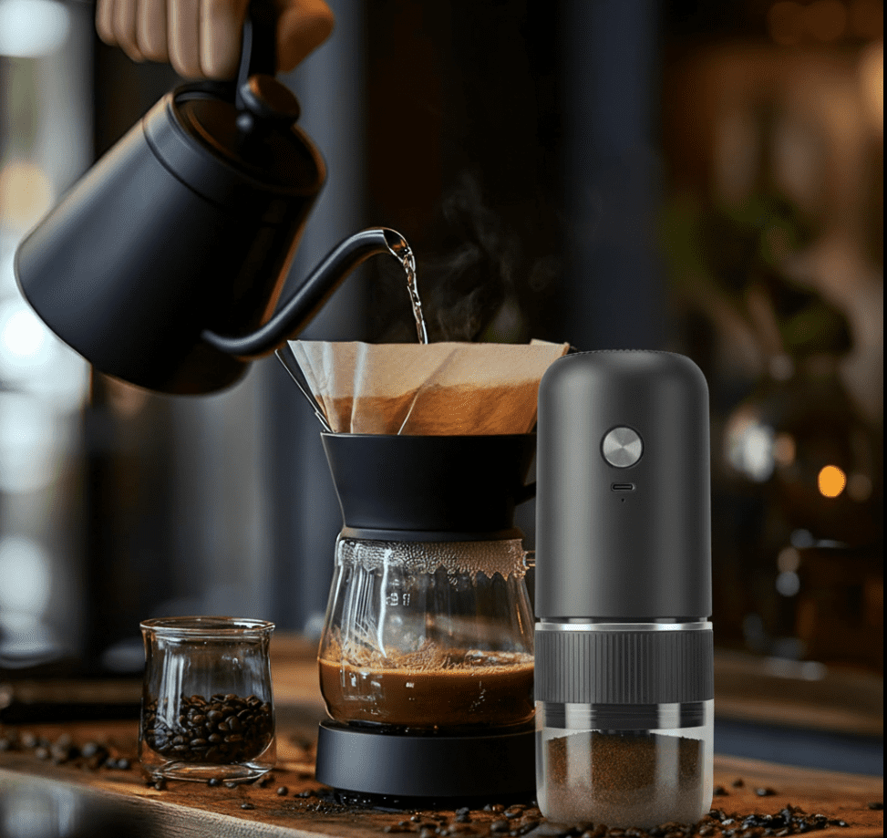 Portable Electric Burr Coffee Grinder with Visual Bean Hopper, Adjustable Grind Settings, Auto-Stop Function, Quiet for Home Travel Outdoor