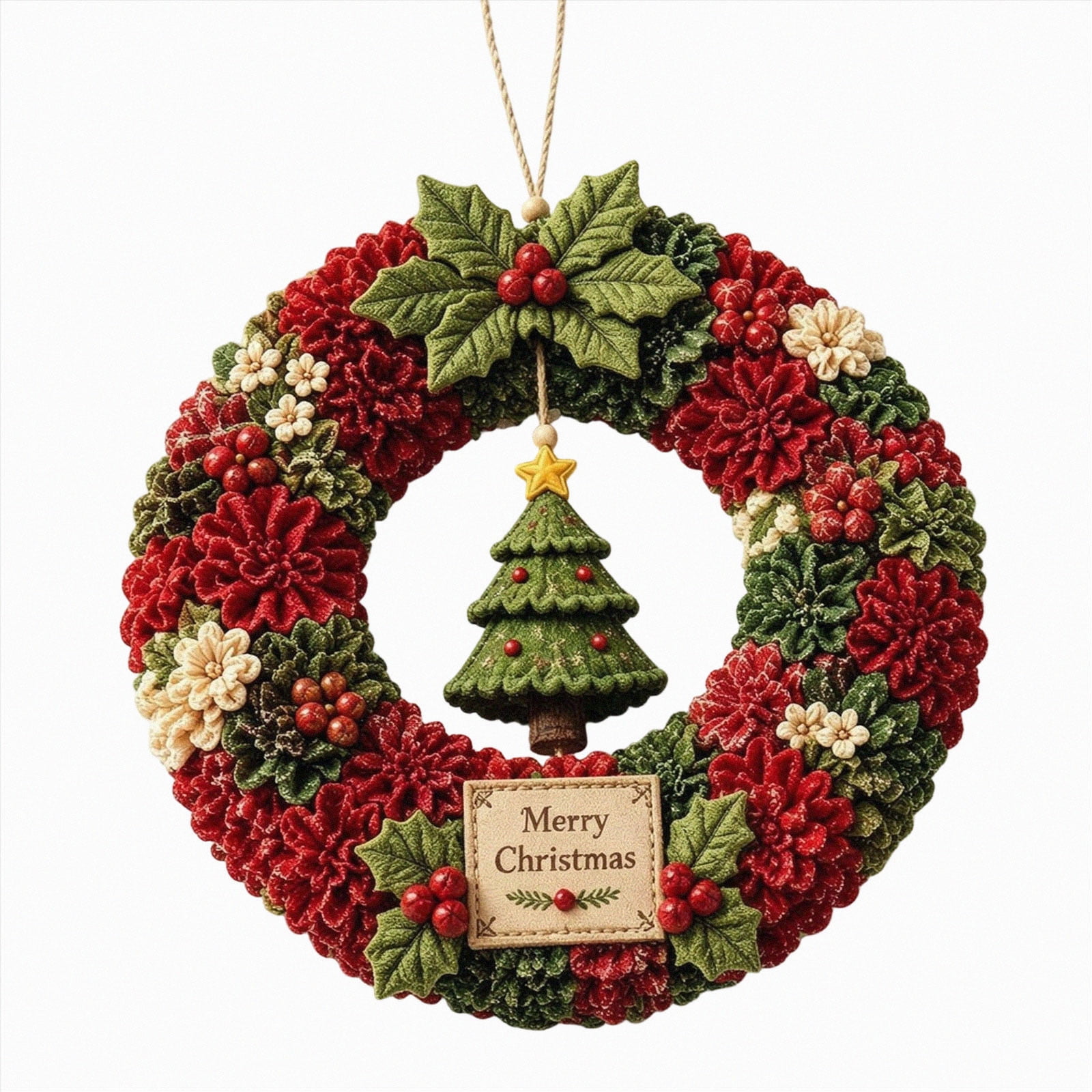 Crochet Style Wreath DIY Handcraft Kit Assorted Holiday Figure Design Front Door Hanging Decor Kit for Craft Lover Holiday Gift