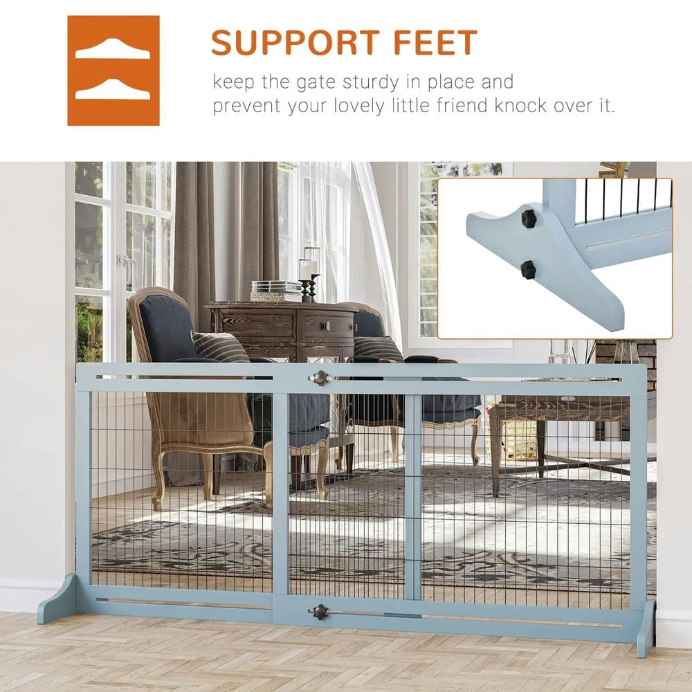 Resenkos 72" W x 27.25" H Extra Wide Freestanding Pet Gate with Adjustable Length Dog, Cat, Barrier, Gray