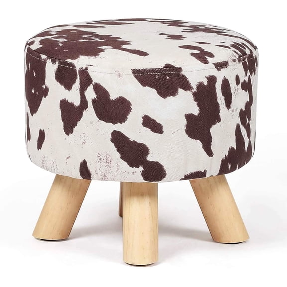 Homebeez Round Ottoman Stool Velvet Foot Rest, Small Footstool with Non-Skid Legs (Brown Cow)