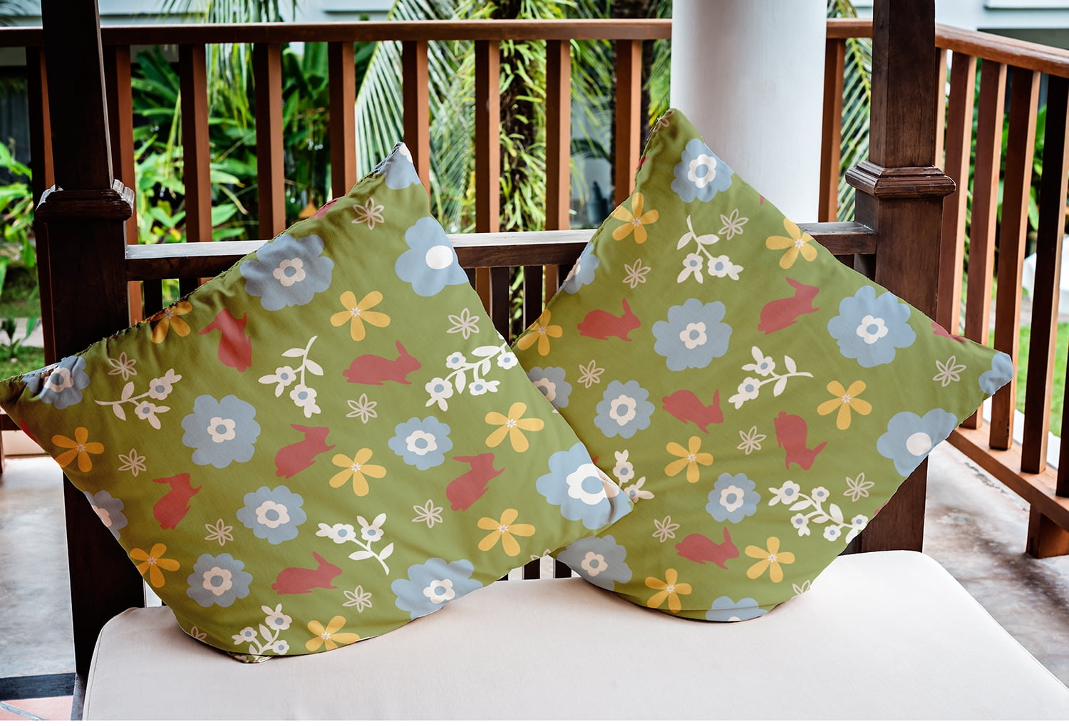 18" x 18" Simply Daisy Flowery Love Bunnies Easter Indoor/Outdoor Pillow, Apple Green Qty 1