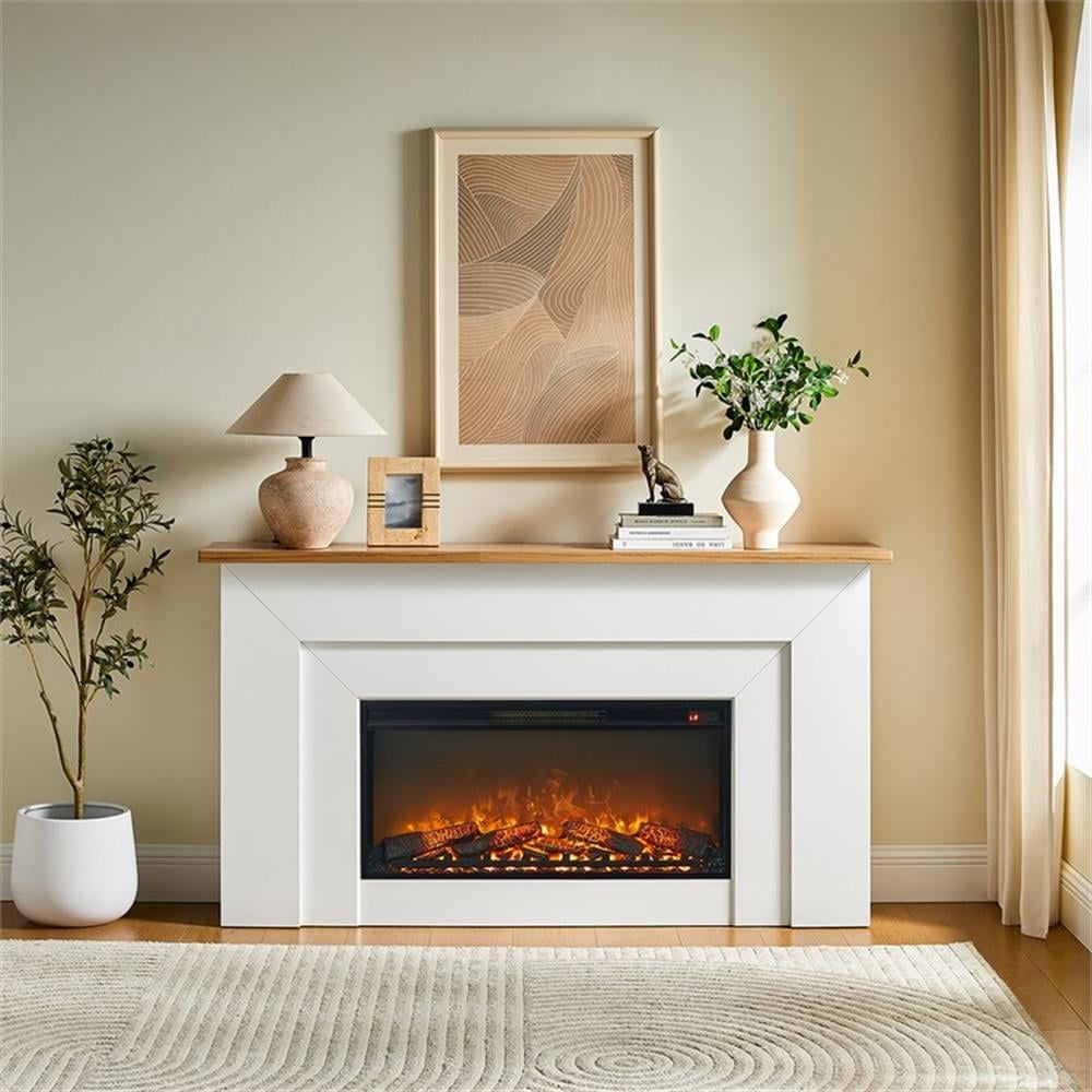 Bowery Hill 64" Wood Landscape Electric Fireplace in White and Oak