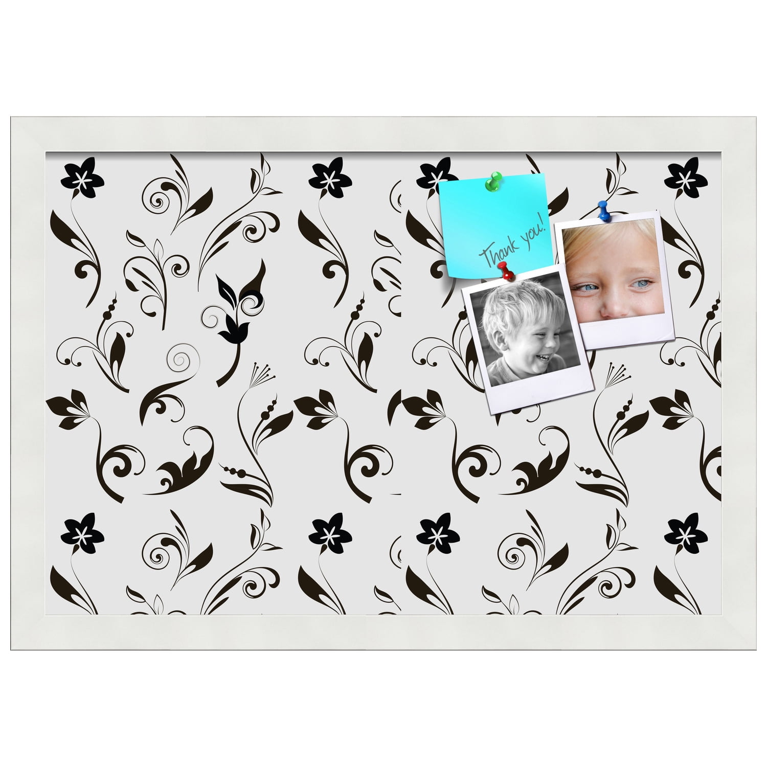 PinPix 19x13 Custom Cork Bulletin Board Floral Black Flower Poster Board Has a Fabric Style Canvas Finish, Framed in Floral Black Flower, by ArtToFrames (PinPix-123)