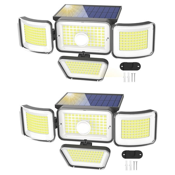 CHARKEE Solar Lights Outdoor Waterproof,2 Pack 3000LM 4 Heads 270°Adjustable,Motion Sensor Security Flood Lights for Outside Yard Garden Garage Porch