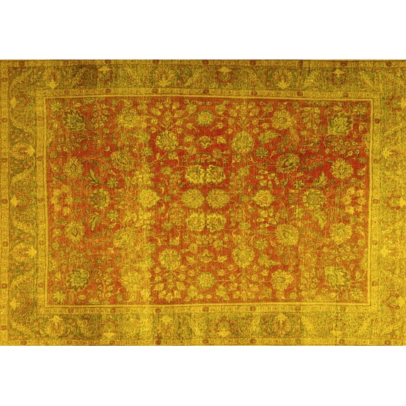 Ahgly Company Machine Washable Indoor Rectangle Persian Yellow Traditional Area Rugs, 5' x 7'