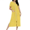 thumbnail image 2 of ylioge Womens Nightgowns & Sleepshirts with Pockets Short Sleeve Zip Up Pajama Dresses Casual Polka Dot Printed Crewneck Loungewear Homewear Nightgown, 2 of 7