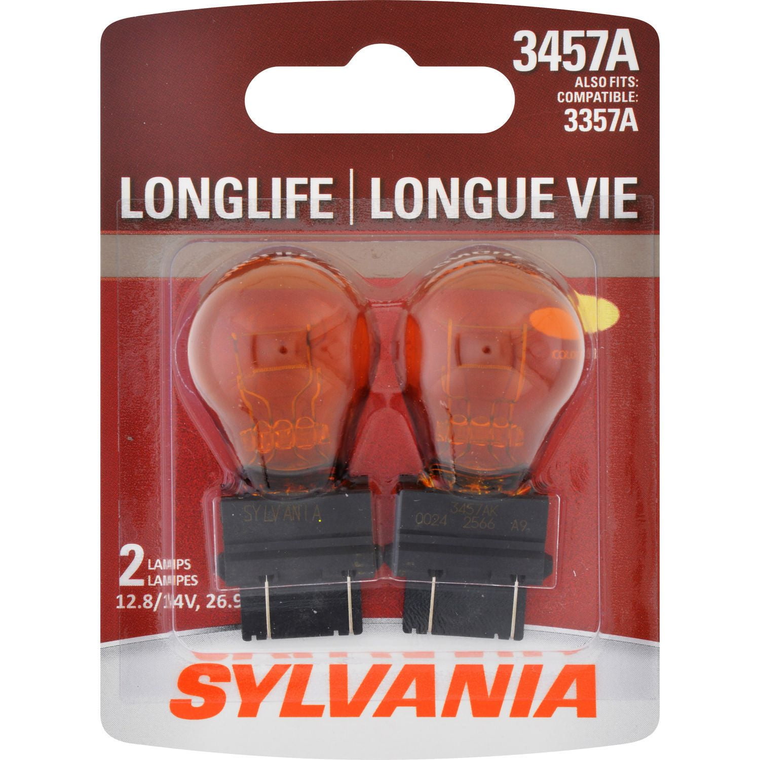 SYLVANIA 3457A Long Life Mini Bulbs, Pack of 2, 12.8V