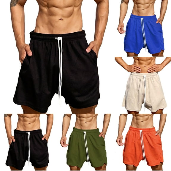 FRSASU Men's Waffle Shorts Casual Elastic Waist Drawstring Lightweight Loose Fit Beach Shorts with Pockets Orange