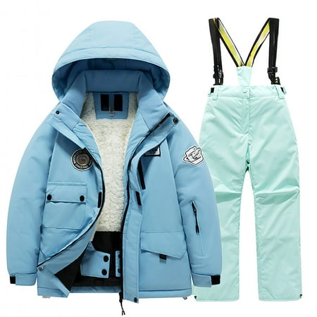 XJZMD Children s Ski Suit Pocket Jacket And Pants Winter Windbroof Snowboarding Unisex Kid Winter Warm Snow Suits Boys Snow Wear Green 4 Years-6 Years