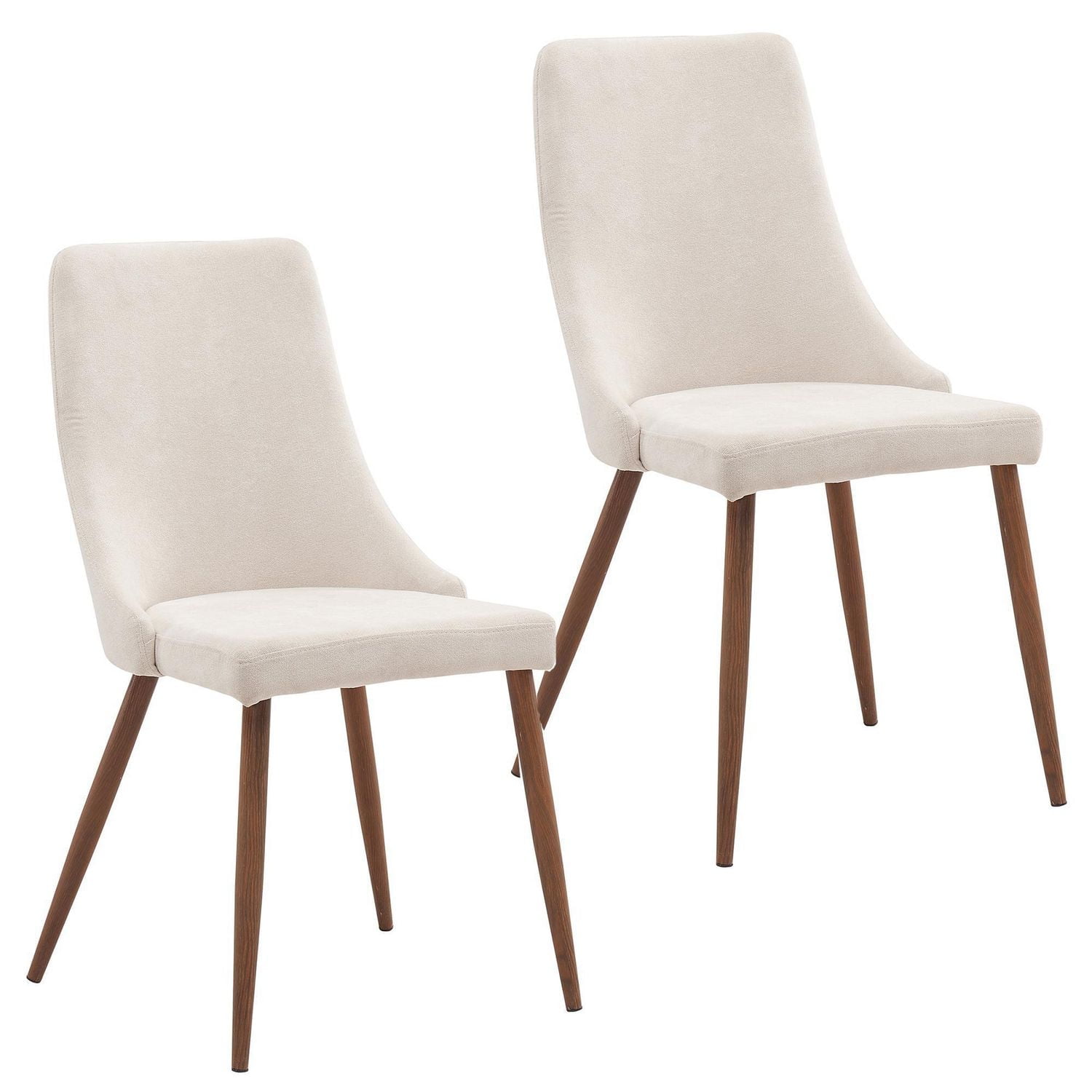Set of 2 Mid-Century Fabric & Metal Side Chair in Beige