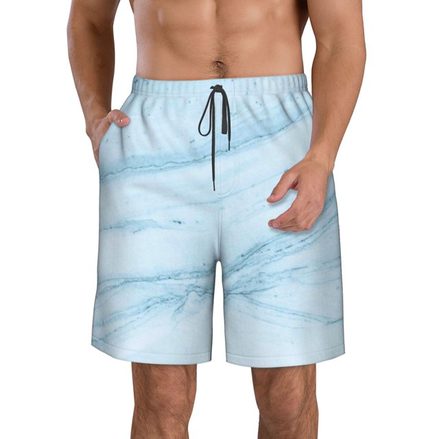 Fotbe Light Blue Marble Trajes de Baño Estampados para Hombre, Shorts de Verano de Secado Rápido, Ropa de Playa, Bañadores-3X-Large