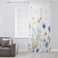 thumbnail image 3 of Spring Floral Semi Sheer Curtains Drapes for Living Room, Bedroom, French Doors Window 96 Inches Long, Elegant Butterfly Summer Botanical Rod Pocket Chiffon Curtain Drapery Voile Draperies Panel, 3 of 6