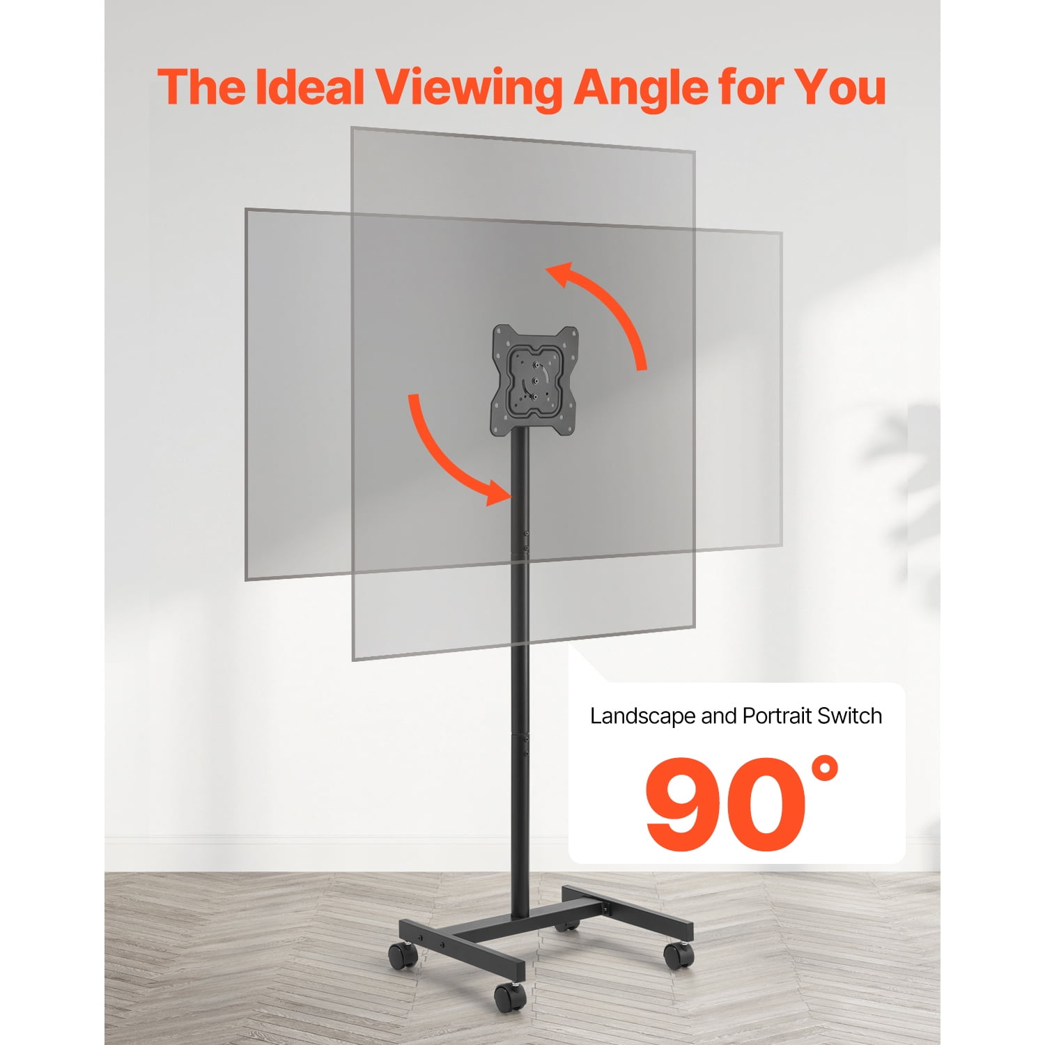 KFFKFF Rolling TV Stand, Mobile Cart for 17-55 Inch Screens, Adjustable Orientation, Portable Stand with Wheels Supports up to 44 lbs for Home, Office, Outdoor Use, Max VESA 200x200mm