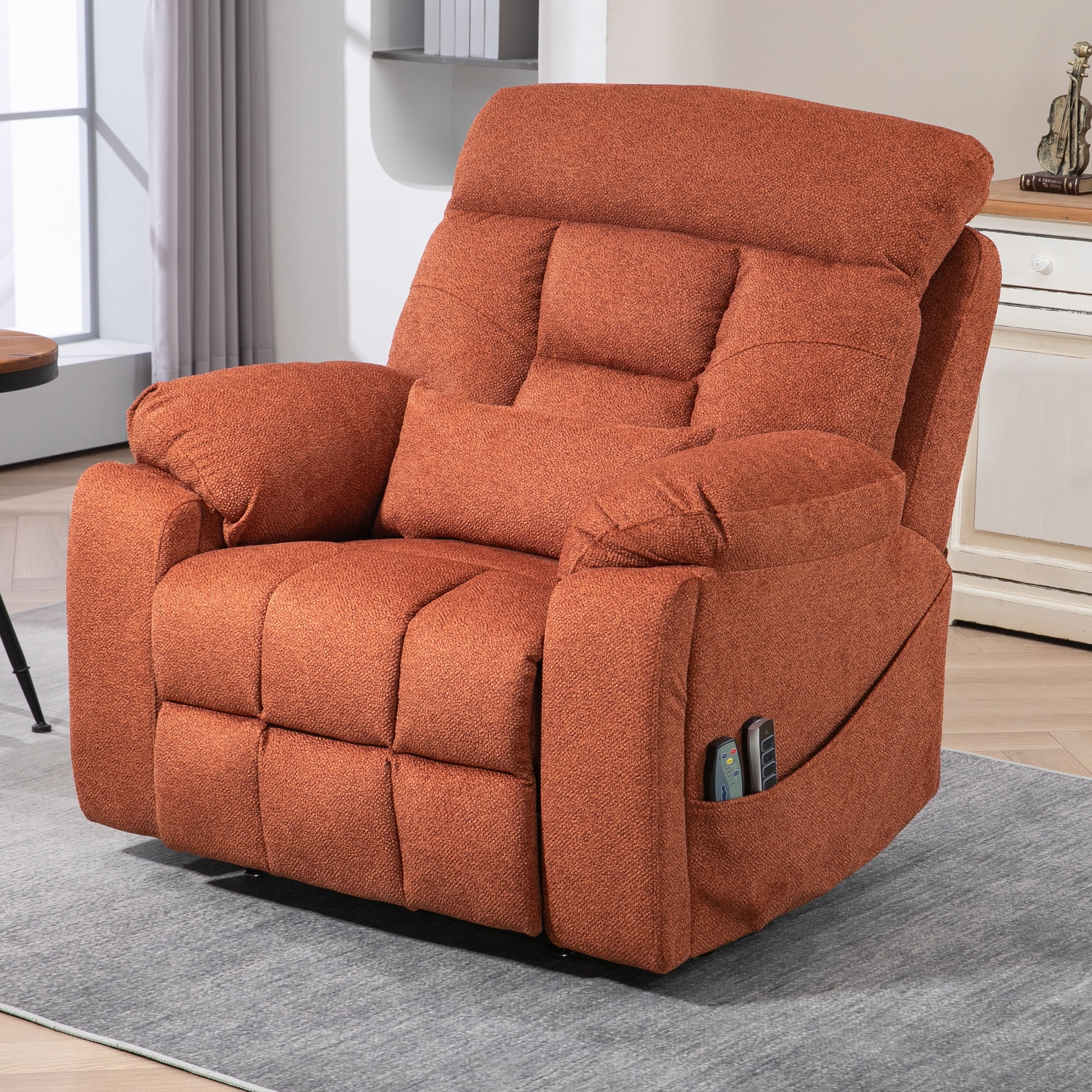 SYNGAR Power Lift Recliner Chair for the Elderly, Oversized Recliner with Massage and Heat, 2 Hidden Cup Holders, Side Pockets, 26" Width of Seat, 4 Motor, Reclining Chair, Rose