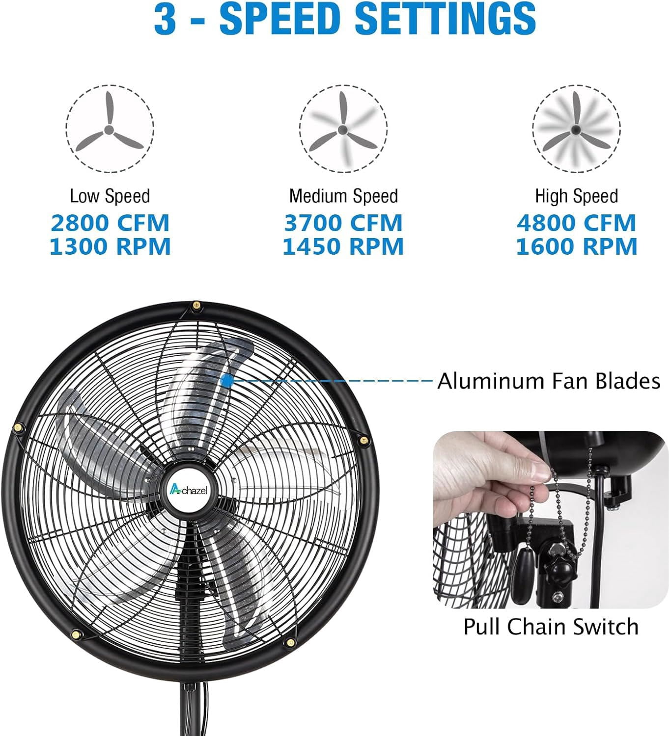Achazel 18" Outdoor Pedestal Misting Fan with Oscillation, 3-Speed Adjustable Height, High Velocity Patio Cooling Waterproof Industrial Fan Outside